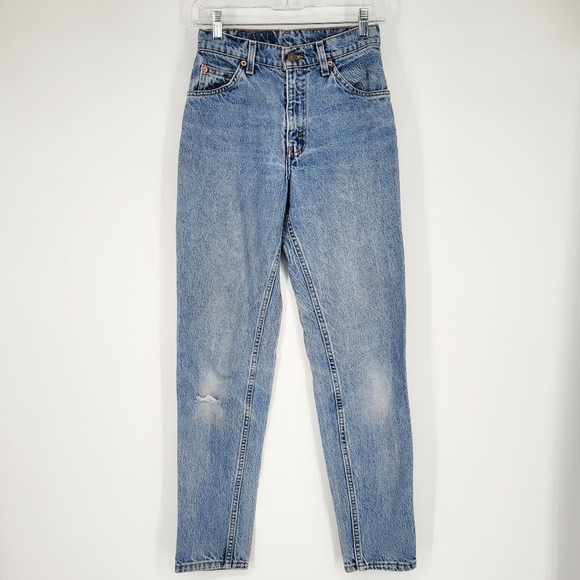 Vintage Levis 950 High Rise Straight Leg Blue Jeans Distressed Denim Size 24 - Picture 1 of 10